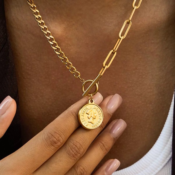 18K Gold Plated Coin Pendant Necklace - Picture 3 of 8